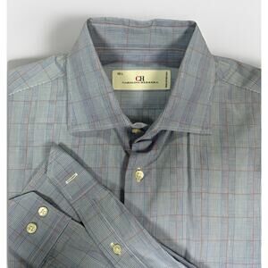 Carolina Herrera Medium Blue Plaid Dress Shirt Button Down Men's Size 15.5